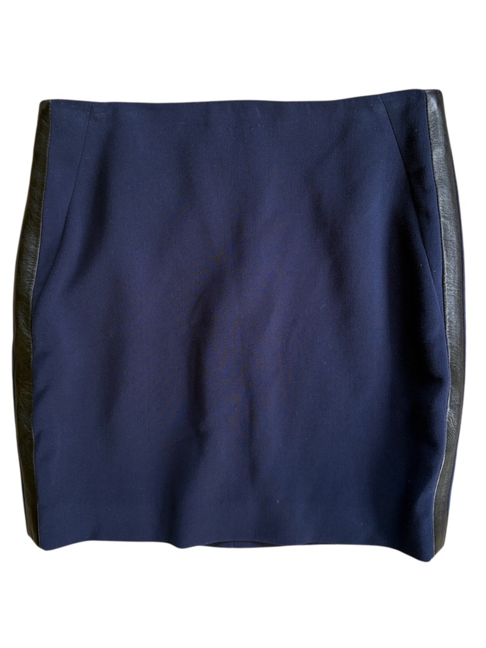 Sandro Leather Trimmed Pencil Skirt Navy Black Size Small